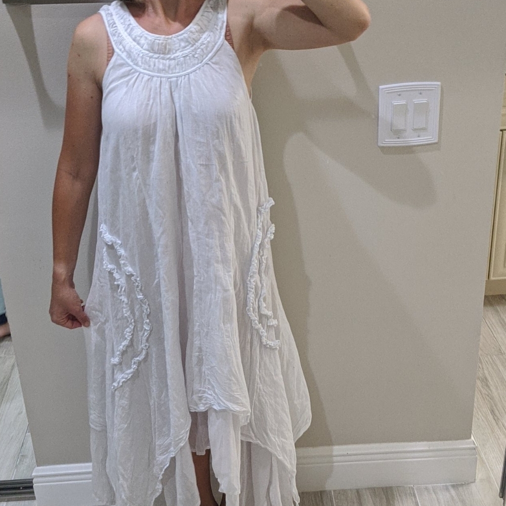 White goddess layered 100% cotton asymmetric dress